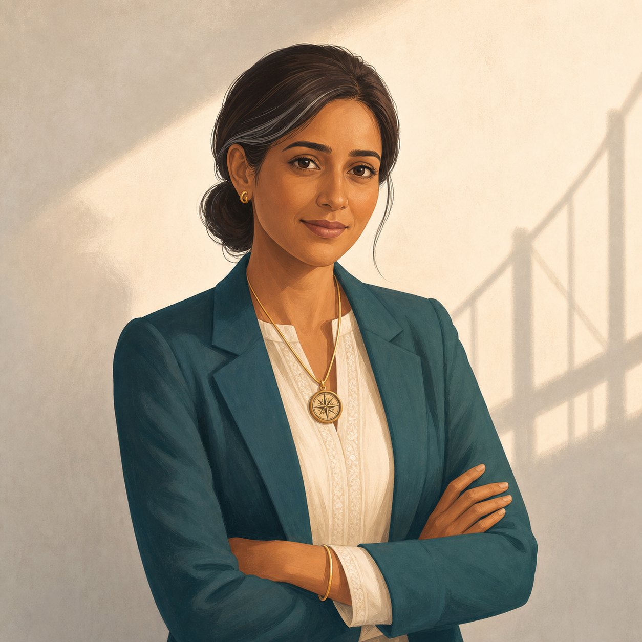 Original illustrated portrait of Manu; not a photograph
